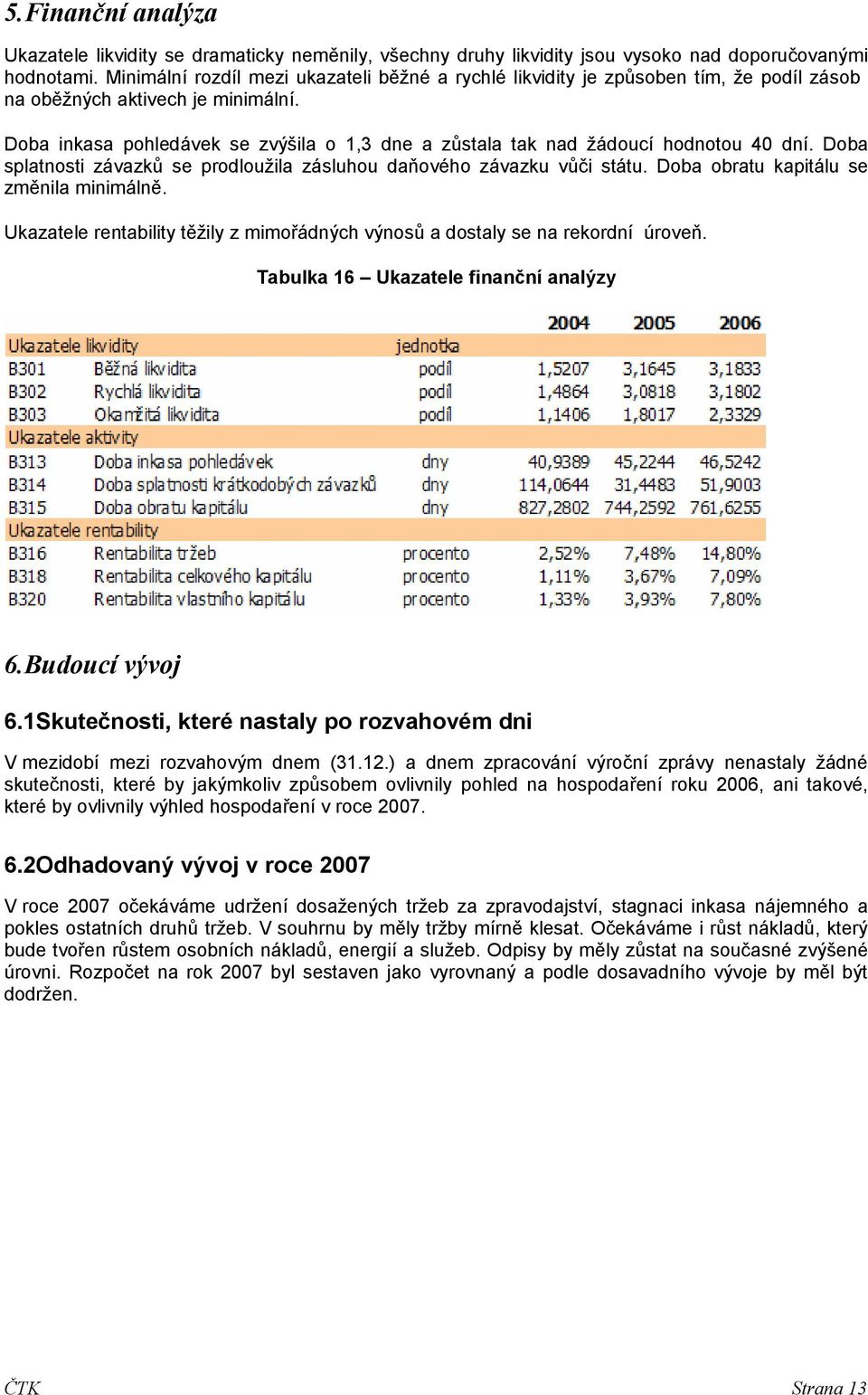 Doba inkasa pohledávek se zvýšila o 1,3 dne a zůstala tak nad žádoucí hodnotou 4 dní. Doba splatnosti závazků se prodloužila zásluhou daňového závazku vůči státu.