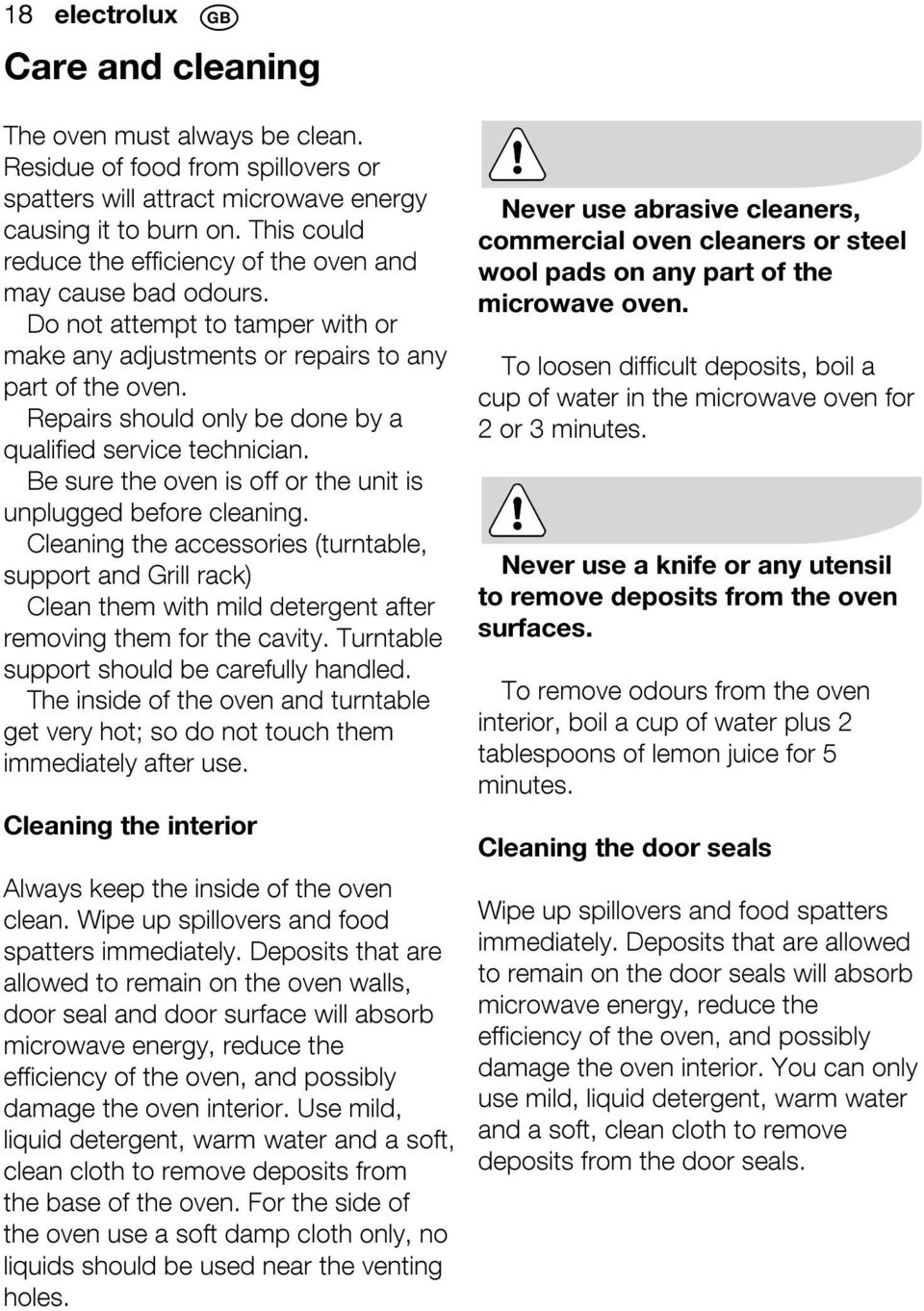 Repairs should only be done by a qualified service technician. Be sure the oven is off or the unit is unplugged before cleaning.