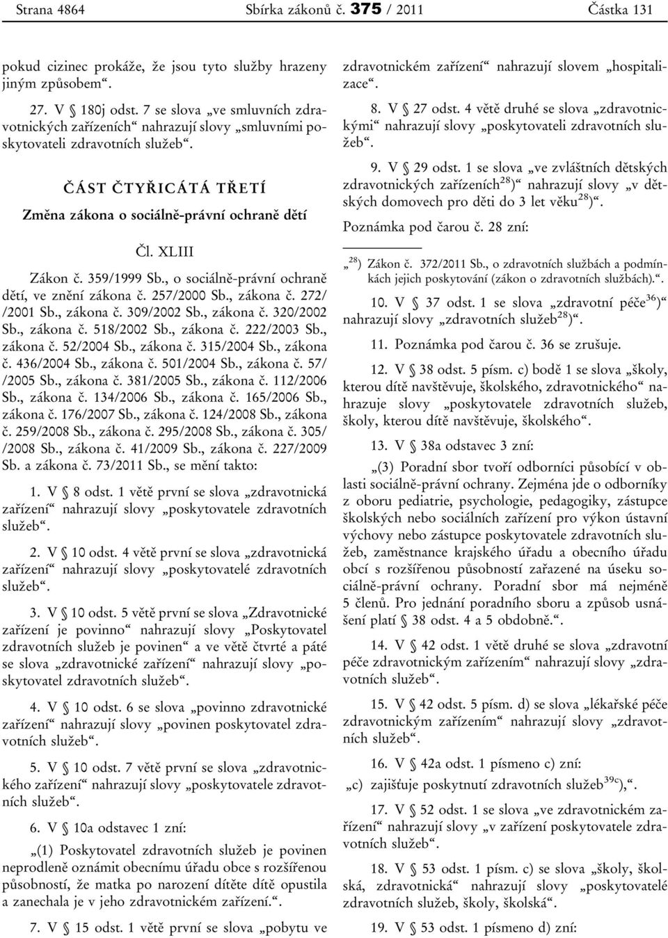 , o sociálně-právní ochraně dětí, ve znění zákona č. 257/2000 Sb., zákona č. 272/ /2001 Sb., zákona č. 309/2002 Sb., zákona č. 320/2002 Sb., zákona č. 518/2002 Sb., zákona č. 222/2003 Sb., zákona č. 52/2004 Sb.