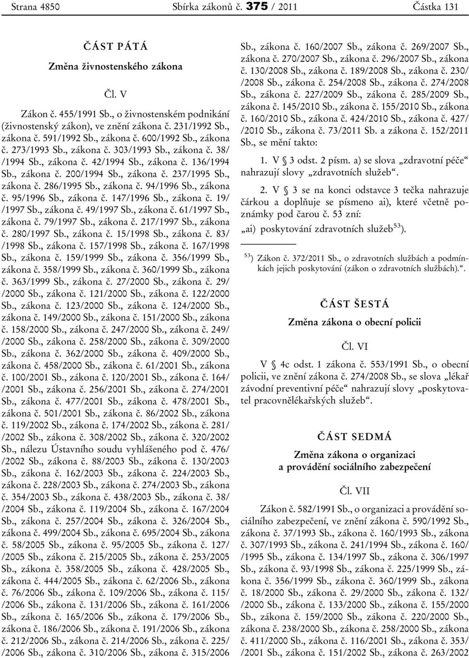 , zákona č. 237/1995 Sb., zákona č. 286/1995 Sb., zákona č. 94/1996 Sb., zákona č. 95/1996 Sb., zákona č. 147/1996 Sb., zákona č. 19/ /1997 Sb., zákona č. 49/1997 Sb., zákona č. 61/1997 Sb., zákona č. 79/1997 Sb.