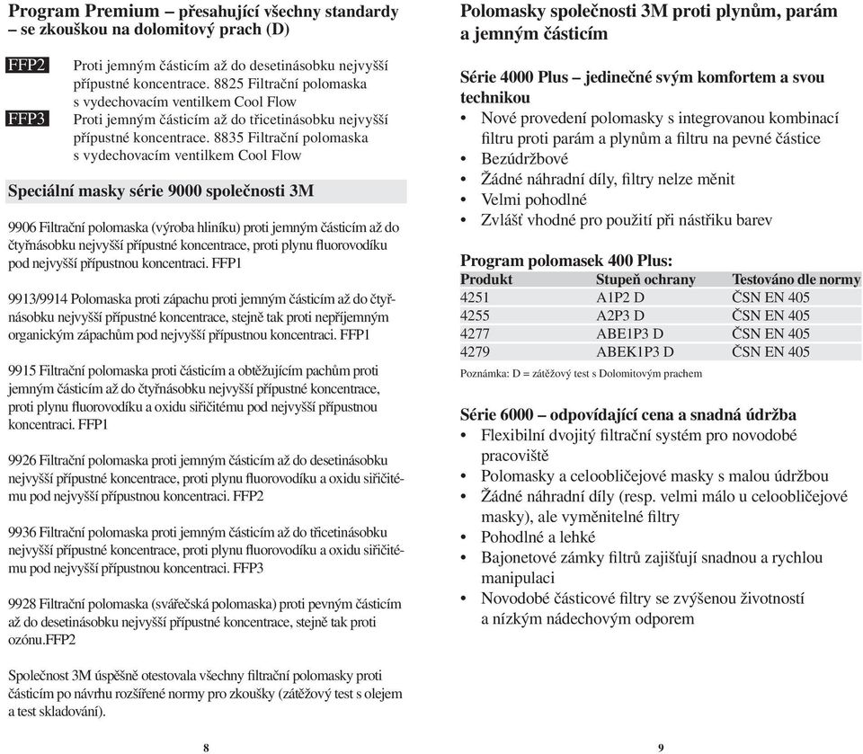 8835 Filtrační polomaska s vydechovacím ventilkem Cool Flow Speciální masky série 9000 společnosti 3M 9906 Filtrační polomaska (výroba hliníku) proti jemným částicím až do čtyřnásobku nejvyšší
