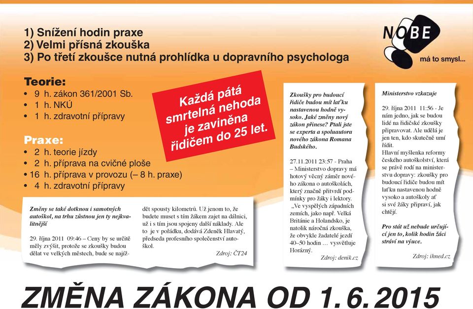 zdravotní přípravy Změny se také dotknou i samotných autoškol, na trhu zůstnou jen ty nejkvalitnější Každá pátá smrtelná nehoda je zaviněna řidičem do 25 let. 29.