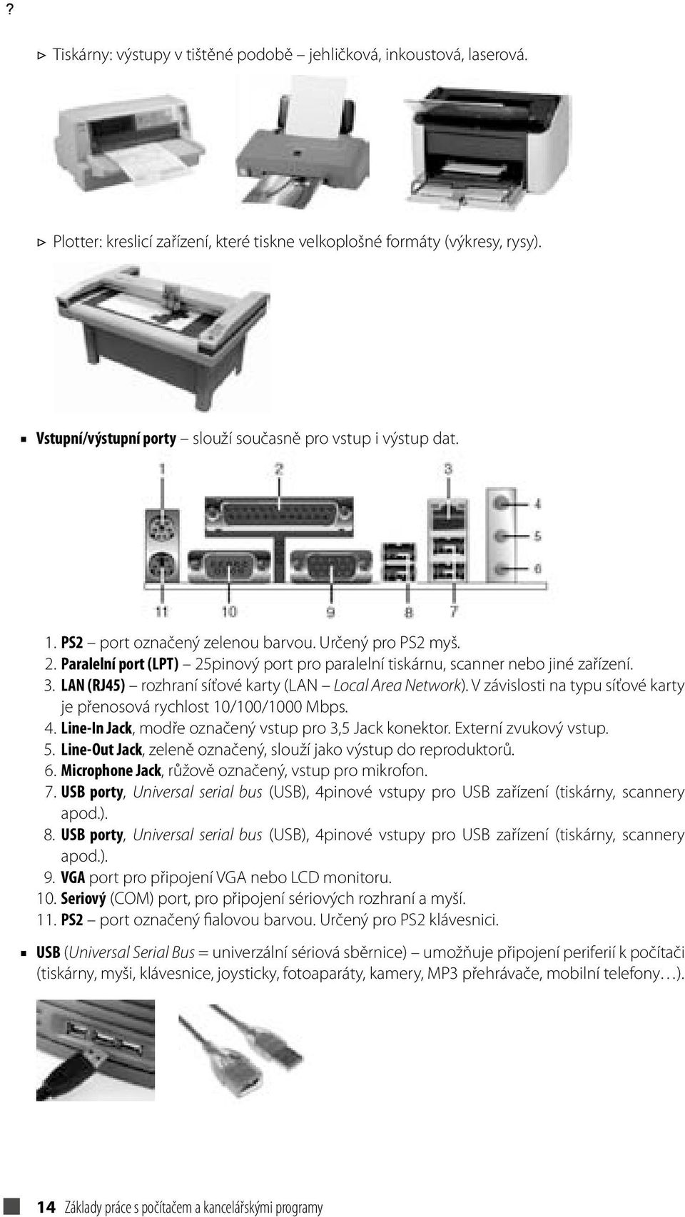 Paralelní port (LPT) 25pinový port pro paralelní tiskárnu, scanner nebo jiné zařízení. 3. LAN (RJ45) rozhraní síťové karty (LAN Local Area Network).