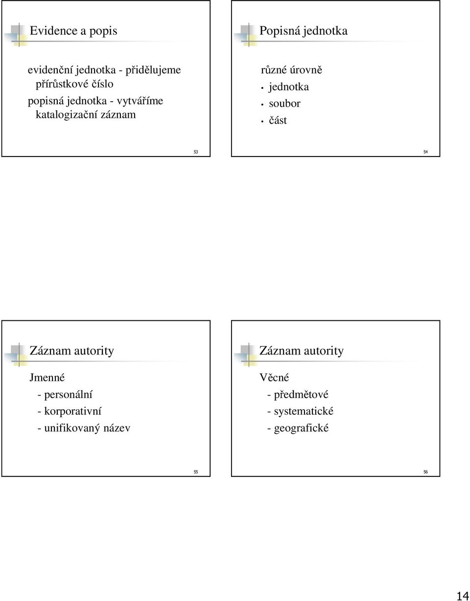 soubor část 53 54 Záznam autority Jmenné - personální - korporativní -