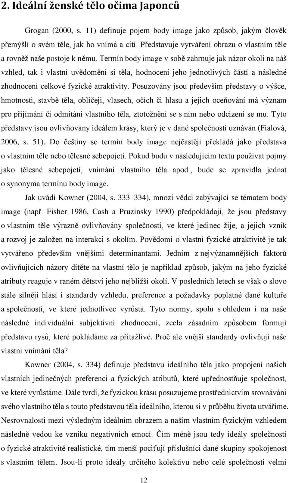 Termín body image v sobě zahrnuje jak názor okolí na náš vzhled, tak i vlastní uvědomění si těla, hodnocení jeho jednotlivých částí a následné zhodnocení celkové fyzické atraktivity.