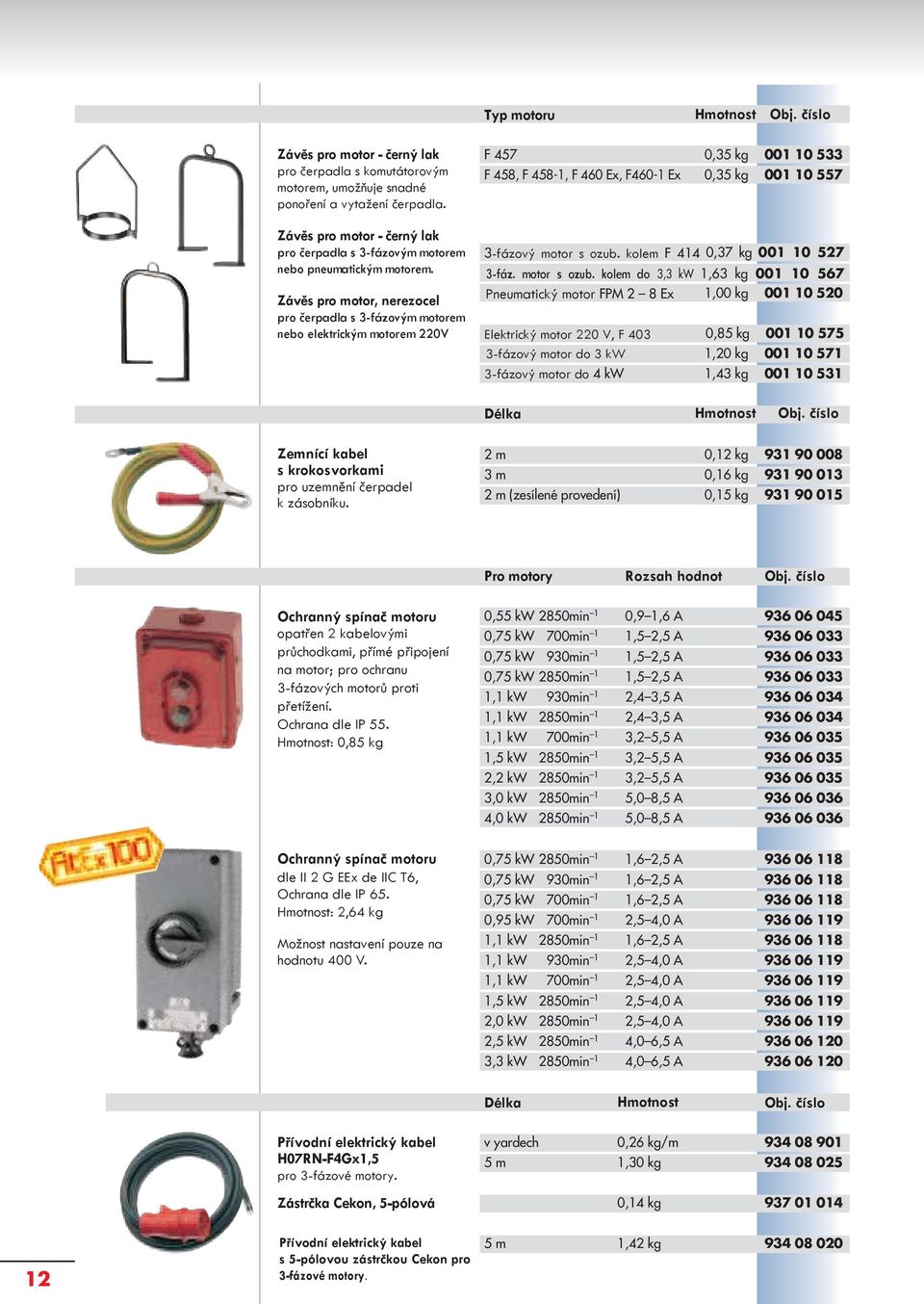 Závěs pro motor, nerezocel pro čerpadla s 3-fázovým motorem nebo elektrickým motorem 220V F 457 0,35 kg 001 10 533 F 458, F 458-1, F 460 Ex, F460-1 Ex 0,35 kg 001 10 557 3-fázový motor s ozub.