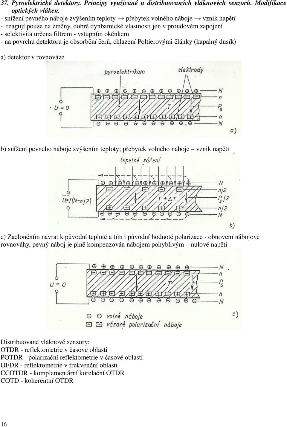 okénkem - na povrchu detektoru je obsorbční čerň, chlazení Poltierovými články (kapalný dusík) a) detektor v rovnováze b) snížení pevného náboje zvýšením teploty; přebytek volného náboje vznik napětí