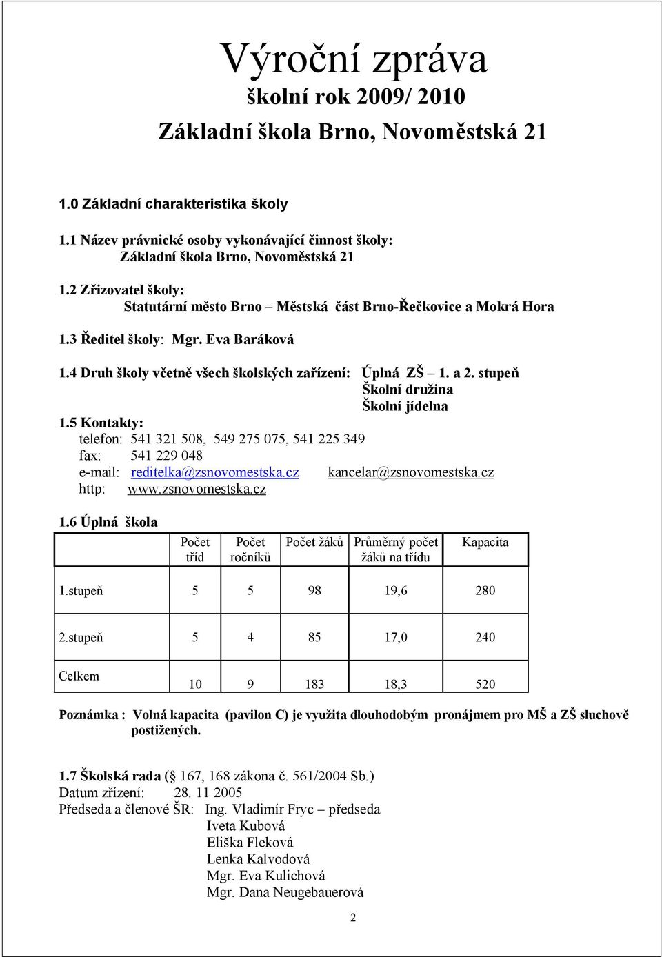 stupeň Školní družina Školní jídelna 1.5 Kontakty: telefon: 541 321 508, 549 275 075, 541 225 349 fax: 541 229 048 e-mail: reditelka@zsnovomestska.cz kancelar@zsnovomestska.cz http: www.zsnovomestska.cz 1.