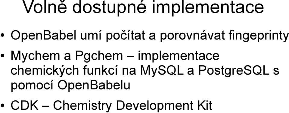 implementace chemických funkcí na MySQL a