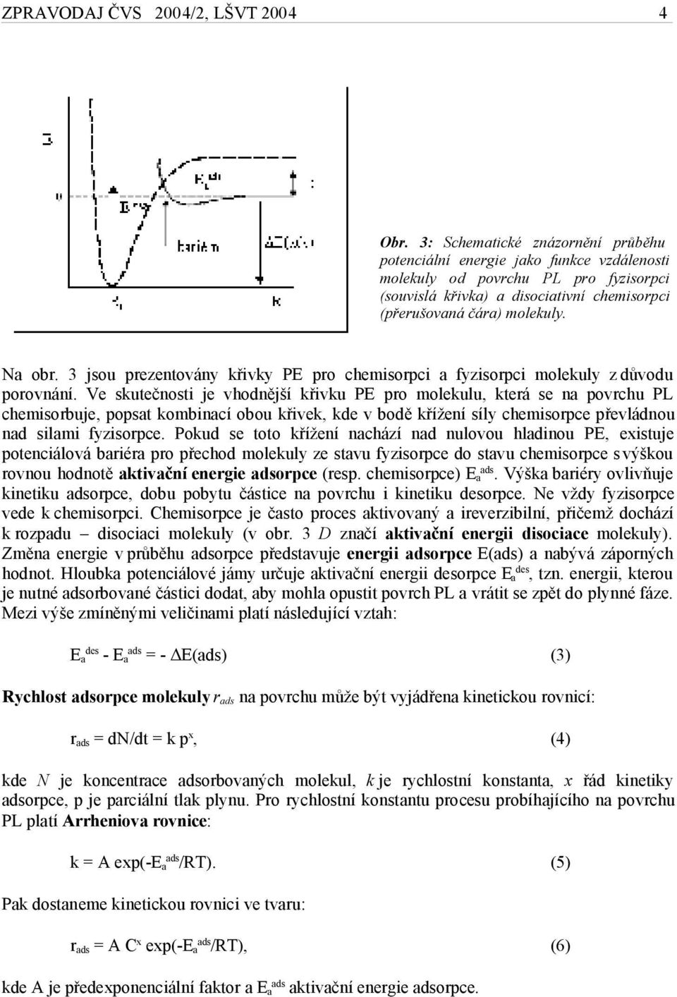 3 jsou prezentovány křivky PE pro chemisorpci a fyzisorpci molekuly z důvodu porovnání.