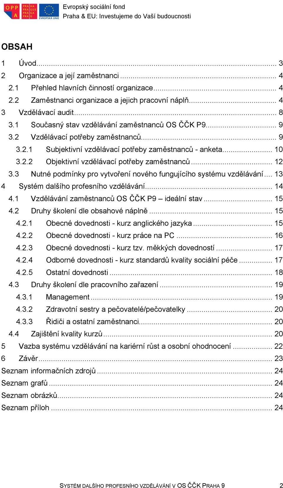 .. 12 3.3 Nutné podmínky pro vytvoření nového fungujícího systému vzdělávání... 13 4 Systém dalšího profesního vzdělávání... 14 4.1 Vzdělávání zaměstnanců OS ČČK P9 ideální stav... 15 4.