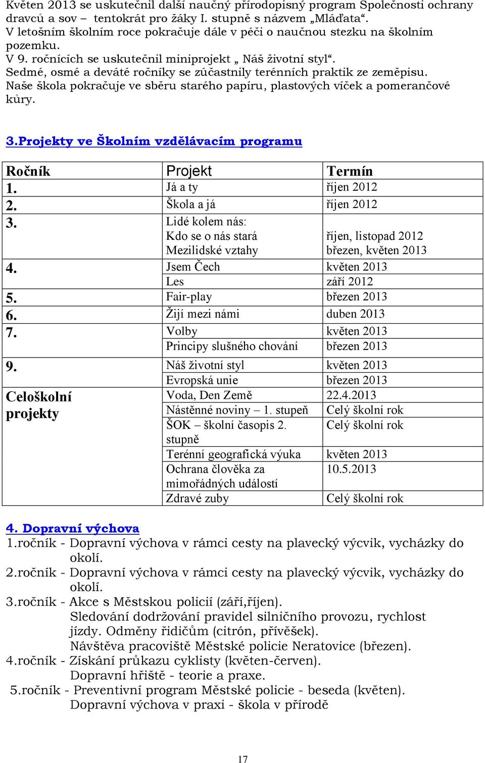 Sedmé, osmé a deváté ročníky se zúčastnily terénních praktik ze zeměpisu. Naše škola pokračuje ve sběru starého papíru, plastových víček a pomerančové kůry. 3.