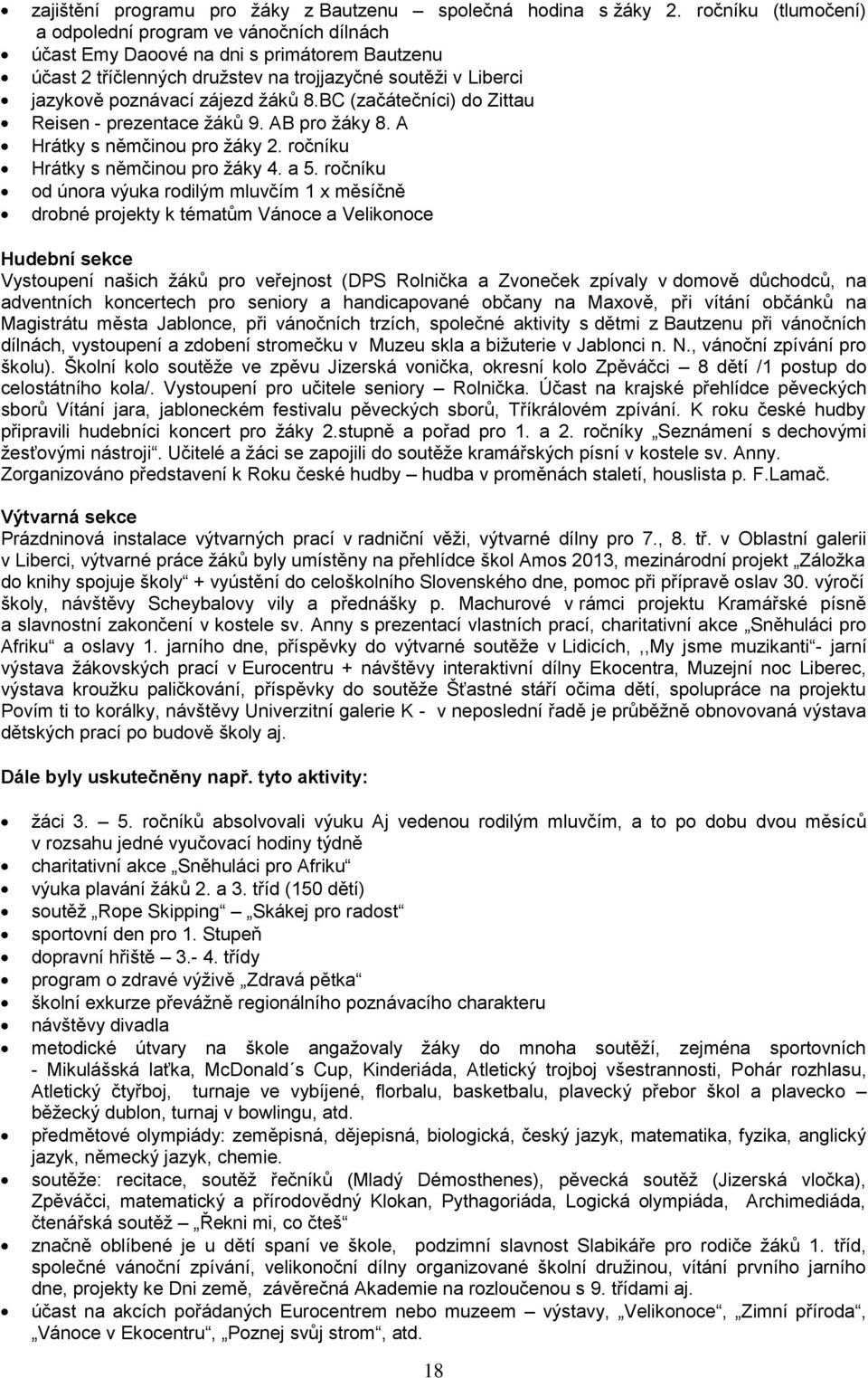 8.BC (začátečníci) do Zittau Reisen - prezentace ţáků 9. AB pro ţáky 8. A Hrátky s němčinou pro ţáky 2. ročníku Hrátky s němčinou pro ţáky 4. a 5.