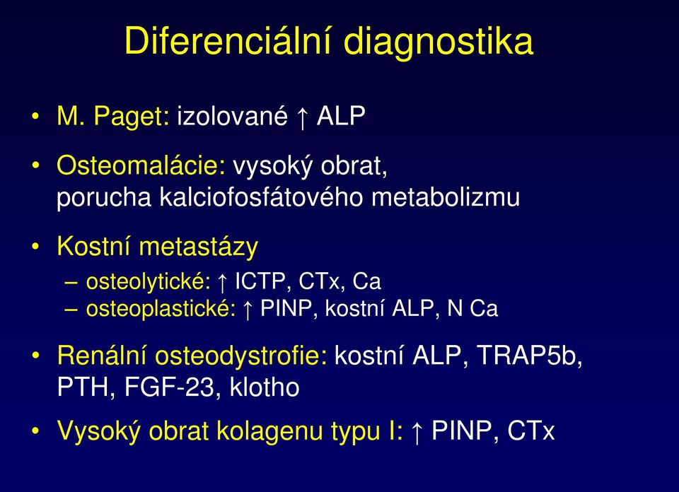 metabolizmu Kostní metastázy osteolytické: ICTP, CTx, Ca osteoplastické: