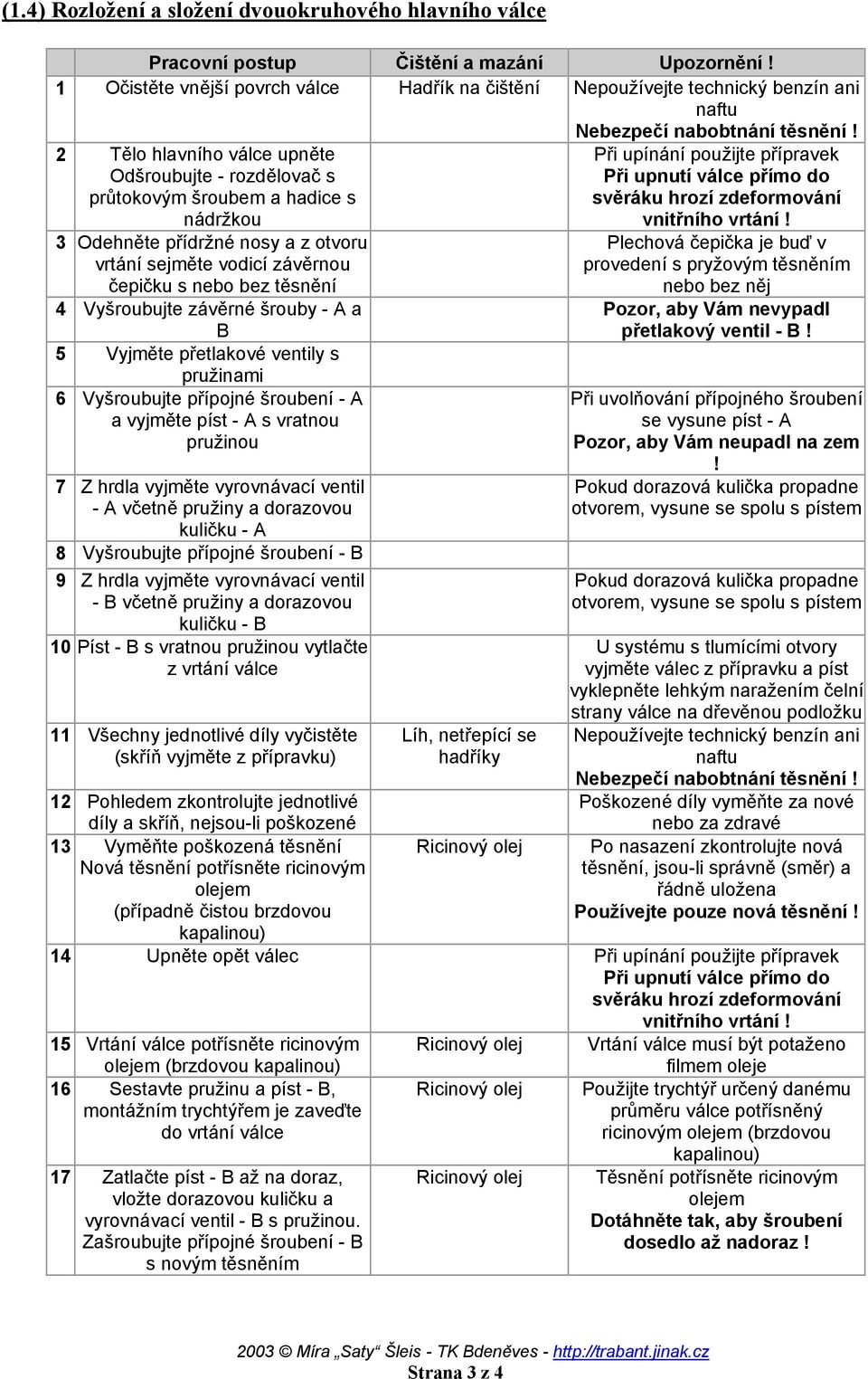 2 Tělo hlavního válce upněte Odšroubujte - rozdělovač s průtokovým šroubem a hadice s nádržkou 3 Odehněte přídržné nosy a z otvoru vrtání sejměte vodicí závěrnou čepičku s nebo bez těsnění 4