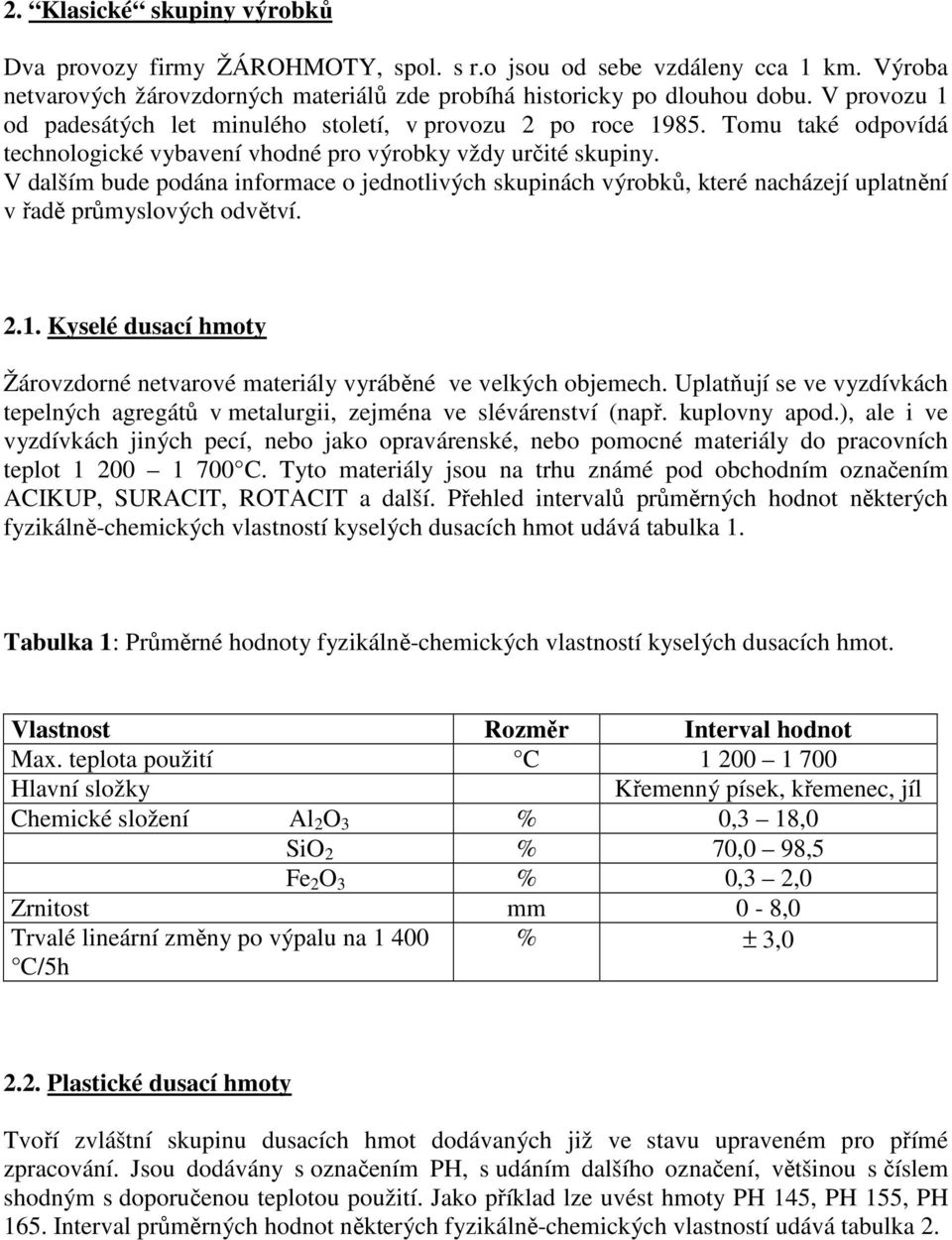 V dalším bude podána informace o jednotlivých skupinách výrobků, které nacházejí uplatnění v řadě průmyslových odvětví. 2.1.