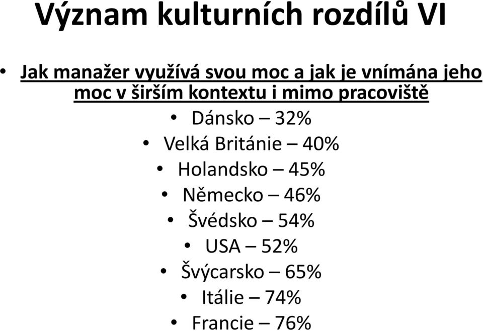 pracoviště Dánsko 32% Velká Británie 40% Holandsko 45%