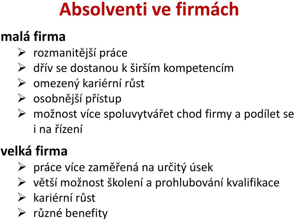 chod firmy a podílet se i na řízení velká firma práce více zaměřená na určitý