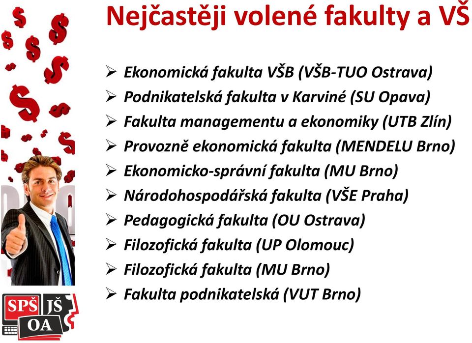 Brno) Ekonomicko-správní fakulta (MU Brno) Národohospodářská fakulta (VŠE Praha) Pedagogická fakulta