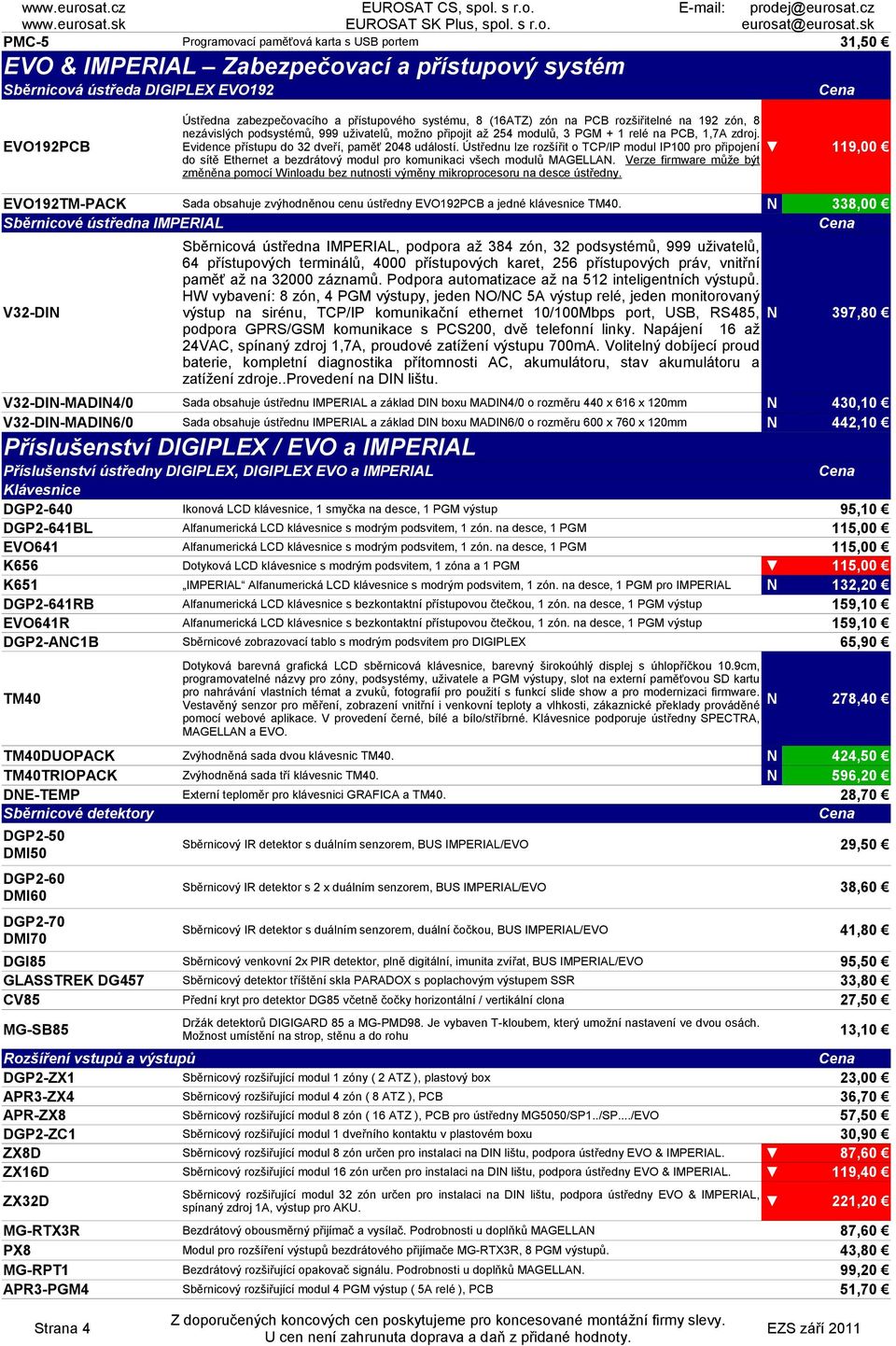 Ústřednu lze rozšířit o TCP/IP modul IP100 pro připojení 119,00 do sítě Ethernet a bezdrátový modul pro komunikaci všech modulů MAGELLAN.