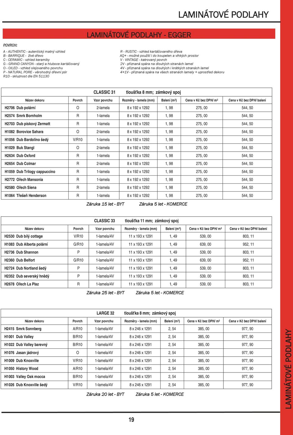 - VINTAGE - katrovaný povrch 2V - přiznaná spára na dlouhých stranách lamel 4V - přiznaná spára na dlouhých i krátkých stranách lamel 4+1V - přiznaná spára na všech stranách lamely + uprostřed dekoru