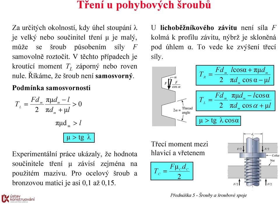 Podínka saosvornosti T L Fd 2 πμd l πd + μl πμd μ > 0 > l > Experientální práce ukázaly, že hodnota součinitele tření μ závisí zejéna na použité azivu.