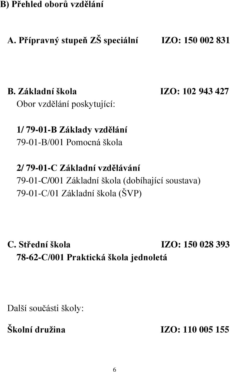 škola 2/ 79-01-C Základní vzdělávání 79-01-C/001 Základní škola (dobíhající soustava) 79-01-C/01 Základní