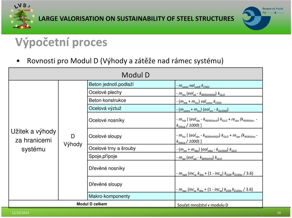 a výhody za hranicemi systému D Výhody Ocelové nosníky -m tsb [ (eol sbc -k RERStSec0 ) k GLO + re sbc (k RERStSec - k StAvg / 1000) ] Ocelové sloupy -m tsc [ (eol sbc -k RERStHDG0 ) k GLO + re sbc