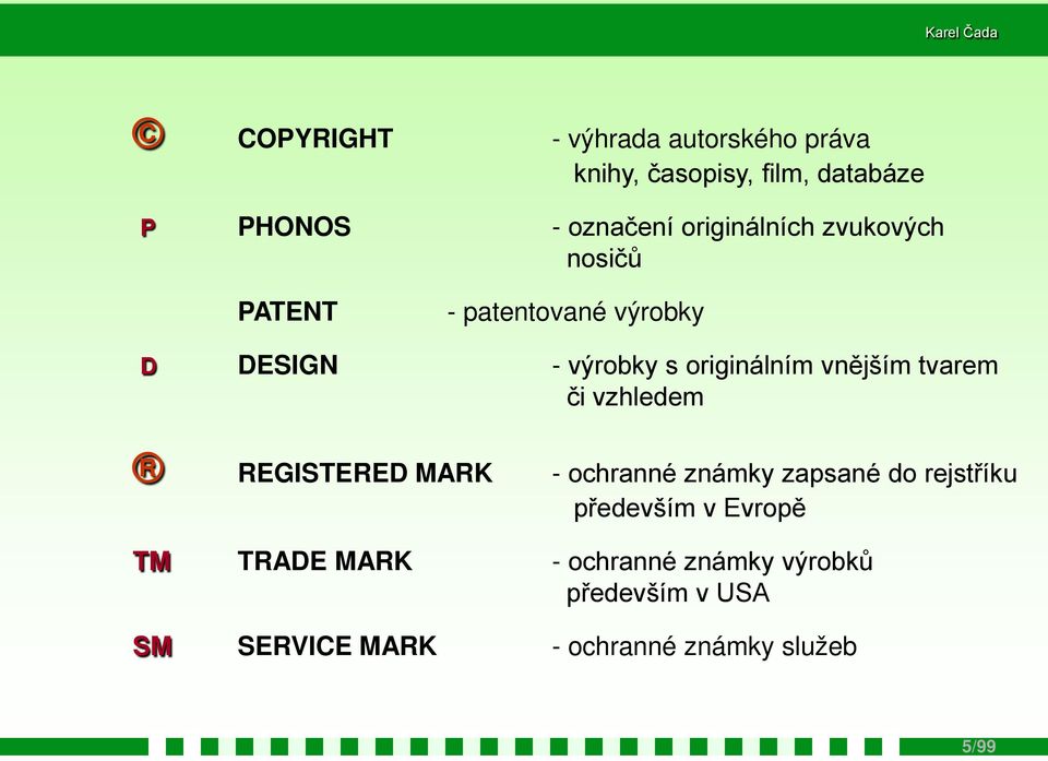 vnějším tvarem či vzhledem REGISTERED MARK - ochranné známky zapsané do rejstříku především v