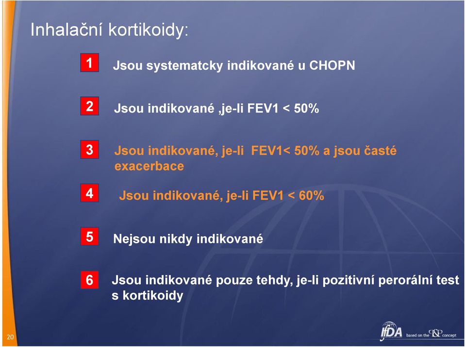 exacerbace Jsou indikované, je-li FEV < 60% Nejsou nikdy indikované 6