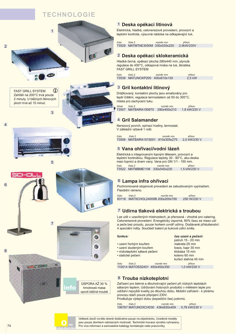 V základní výbavě rošt. 708 MATBARA00 0x0x7,0 kw/0 V Deska opékací sklokeramická Hladká černá, opékací plocha 80x0 mm, plynulá regulace do 00 C, odkapová miska tuk, škrabka.