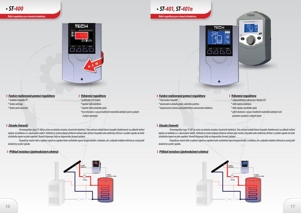 obsluhu instalací slunečních kolektorů. Toto zařízení ovládá hlavní čerpadlo (kolektorové) na základě měření teploty na kolektoru a v akumulační nádrži.