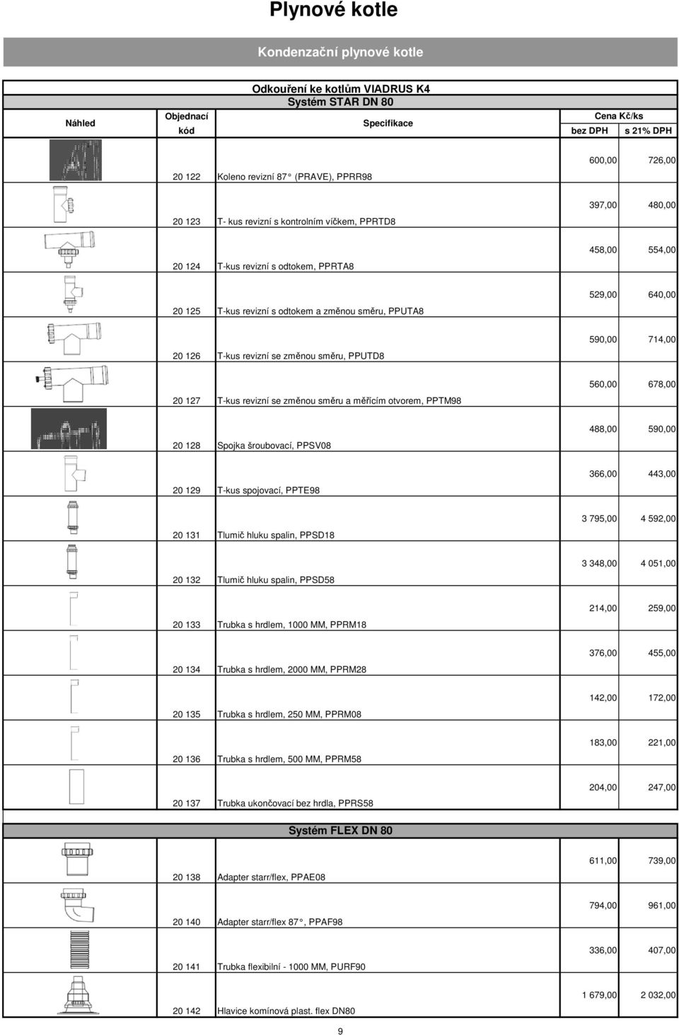 590,00 714,00 20 127 T-kus revizní se změnou směru a měřícím otvorem, PPTM98 560,00 678,00 20 128 Spojka šroubovací, PPSV08 488,00 590,00 20 129 T-kus spojovací, PPTE98 366,00 443,00 20 131 Tlumič