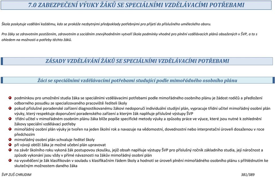 ZÁSADY VZDĚLÁVÁNÍ ŽÁKŮ SE SPECIÁLNÍMI VZDĚLÁVACÍMI POTŘEBAMI Žáci se speciálními vzdělávacími potřebami studující podle mimořádného osobního plánu podmínkou pro umožnění studia žáka se speciálními