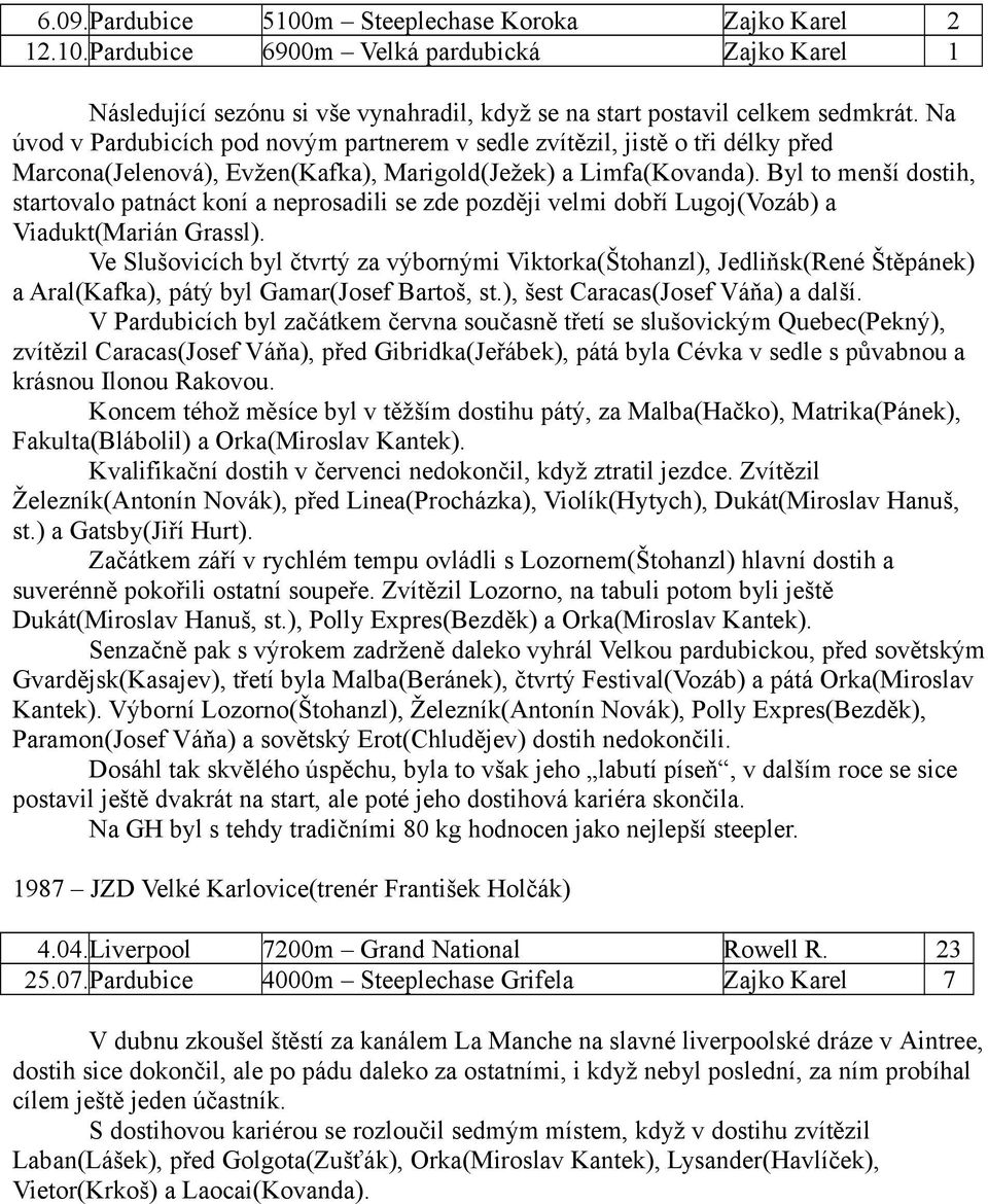 Byl to menší dostih, startovalo patnáct koní a neprosadili se zde později velmi dobří Lugoj(Vozáb) a Viadukt(Marián Grassl).