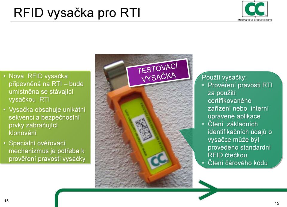 pravosti vysačky Použtí vysačky: Prověření pravosti RTI za použití certifikovaného zařízení nebo interní upravené