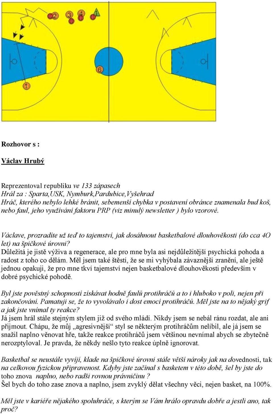 Václave, prozradíte už teď to tajemství, jak dosáhnout basketbalové dlouhověkosti (do cca 4O let) na špičkové úrovni?