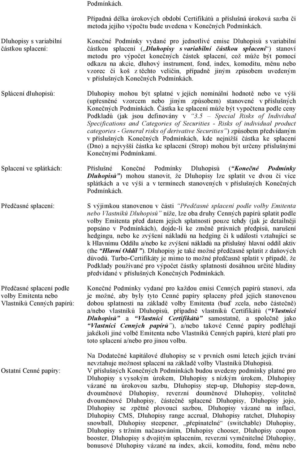 metodu pro výpo et kone ných ástek splacení, co m e být pomocí odkazu na akcie, dluhový instrument, fond, index, komoditu, m nu nebo vzorec i ko z t chto veli in, p ípadn jiným zp sobem uvedeným v p