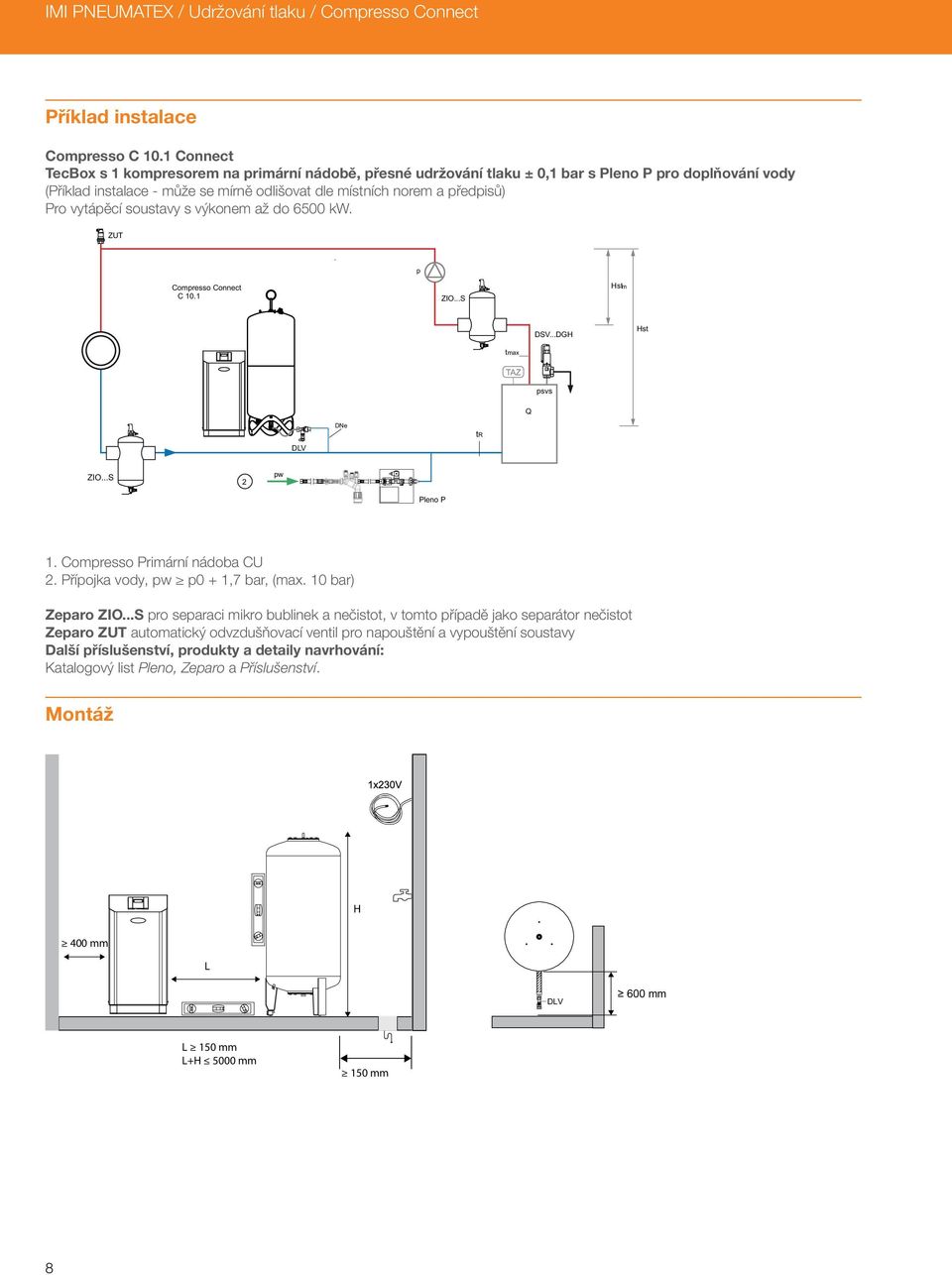 vytápěcí soustavy s výkonem až do 6500 kw. ZUT p Compresso Connect C 10.1 ZIO...S Hstm DSV...DGH Hst tmax psvs Q DLV DNe tr ZIO...S 2 pw Pleno P 1. Compresso Primární nádoba CU 2.