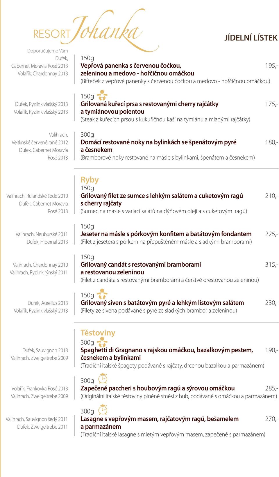 Grilovaná kuřecí prsa s restovanými cherry rajčátky 175,- a tymiánovou polentou (Steak z kuřecích prsou s kukuřičnou kaší na tymiánu a mladými rajčátky) 300g Domácí restované noky na bylinkách se