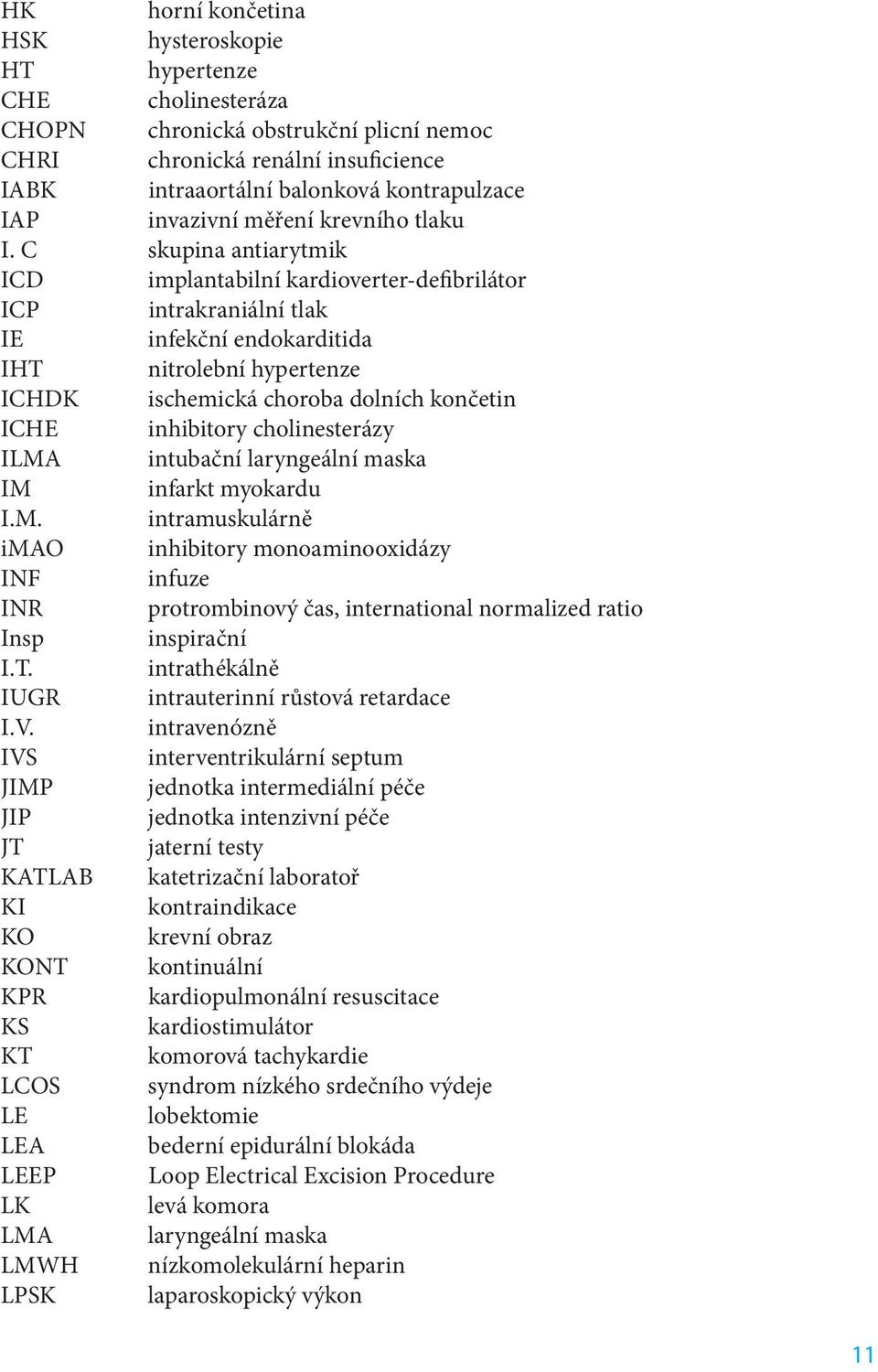 C skupina antiarytmik ICD implantabilní kardioverter-defibrilátor ICP intrakraniální tlak IE infekční endokarditida IHT nitrolební hypertenze ICHDK ischemická choroba dolních končetin ICHE inhibitory