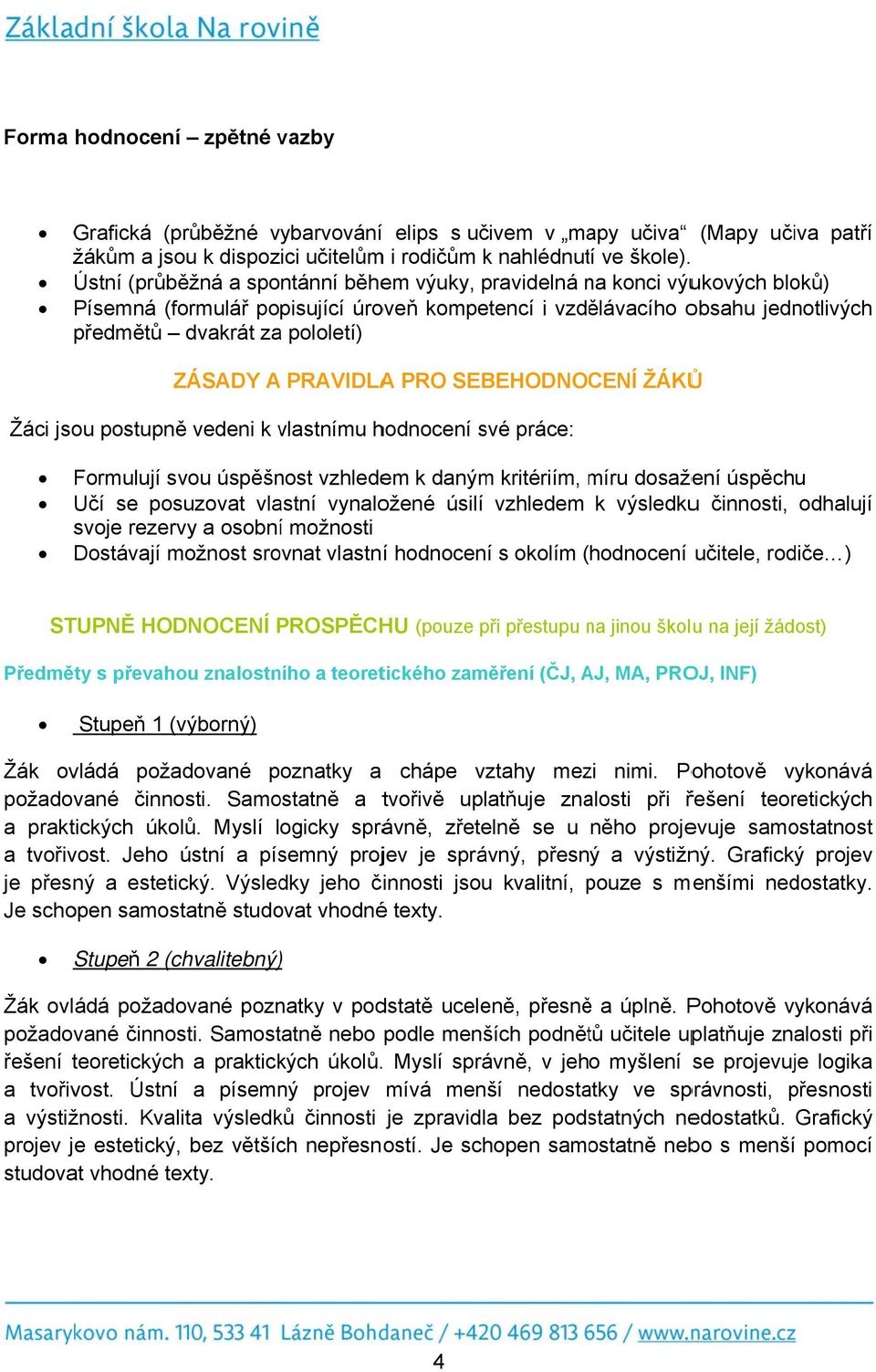 A PRAVIDLAA PRO SEBEHODNOCENÍ ŽÁKŮŮ Žáci jsou postupněě vedeni k vlastnímu hodnocení své práce: Formulují svou úspěšnost vzhledem k daným kritériím, míru m dosažení úspěchu Učí se posuzovat vlastní