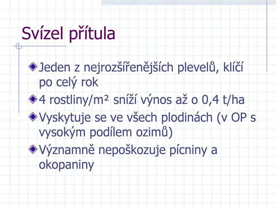 t/ha Vyskytuje se ve všech plodinách (v OP s vysokým