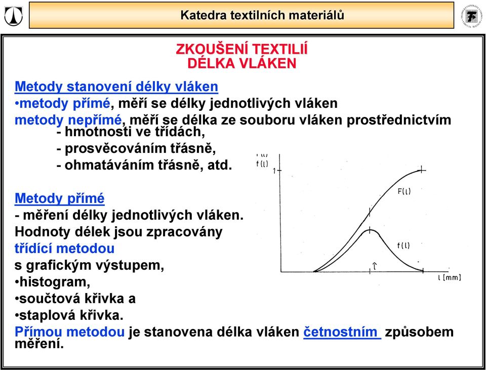 Metody přímé -měření délky ednotlivých vláken.