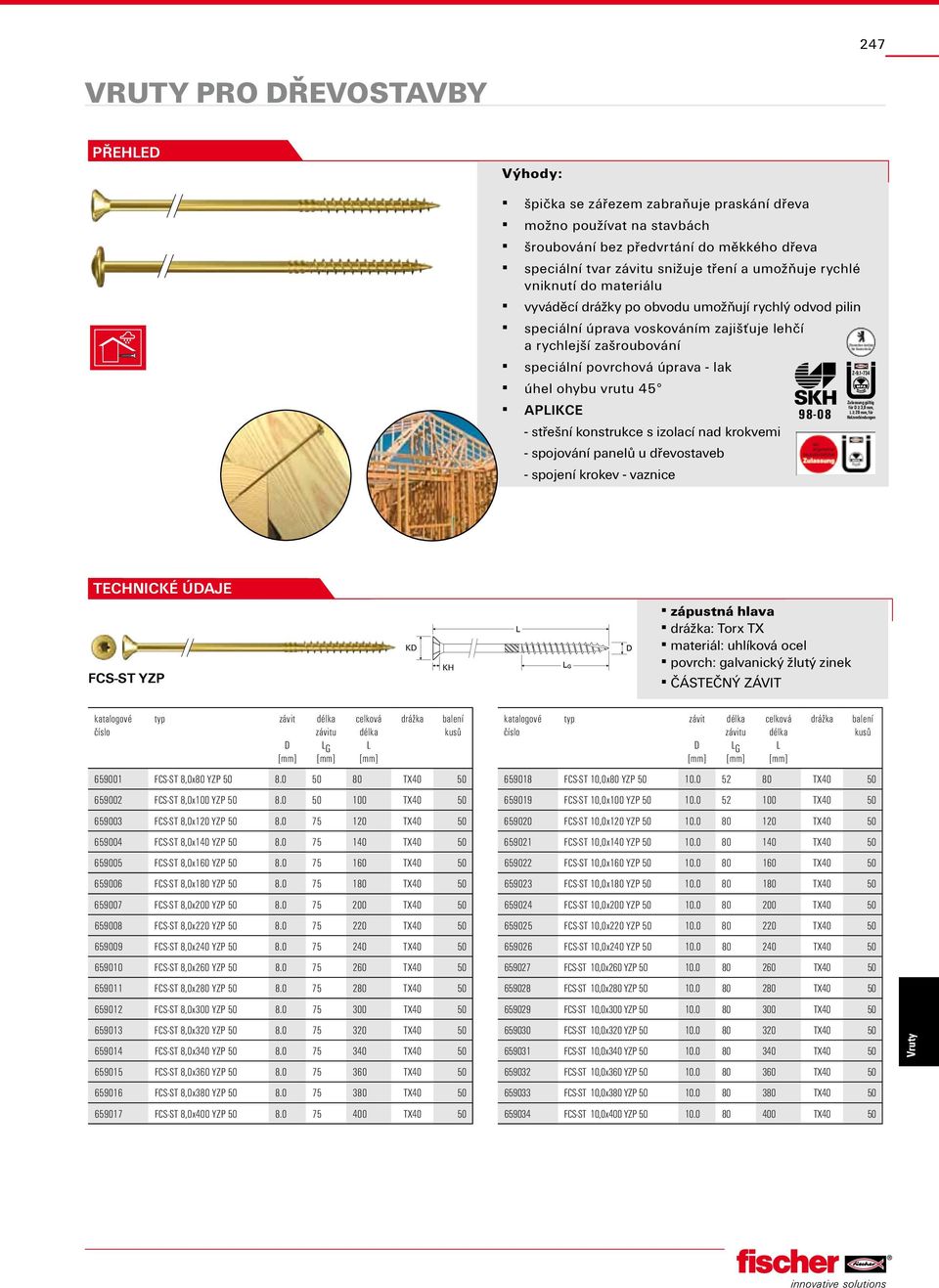 1-734 úhel ohybu vrutu 45 APIKCE - střešní konstrukce s izolací nad krokvemi 98-08 Zulassung gültig für 3,0 mm, 20 mm, für Holzverbindungen - spojování panelů u dřevostaveb - spojení krokev - vaznice