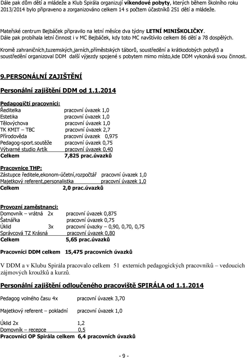 Kromě zahraničních,tuzemských,jarních,příměstských táborů, soustředění a krátkodobých pobytů a soustředění organizoval DDM další výjezdy spojené s pobytem mimo místo,kde DDM vykonává svou činnost. 9.