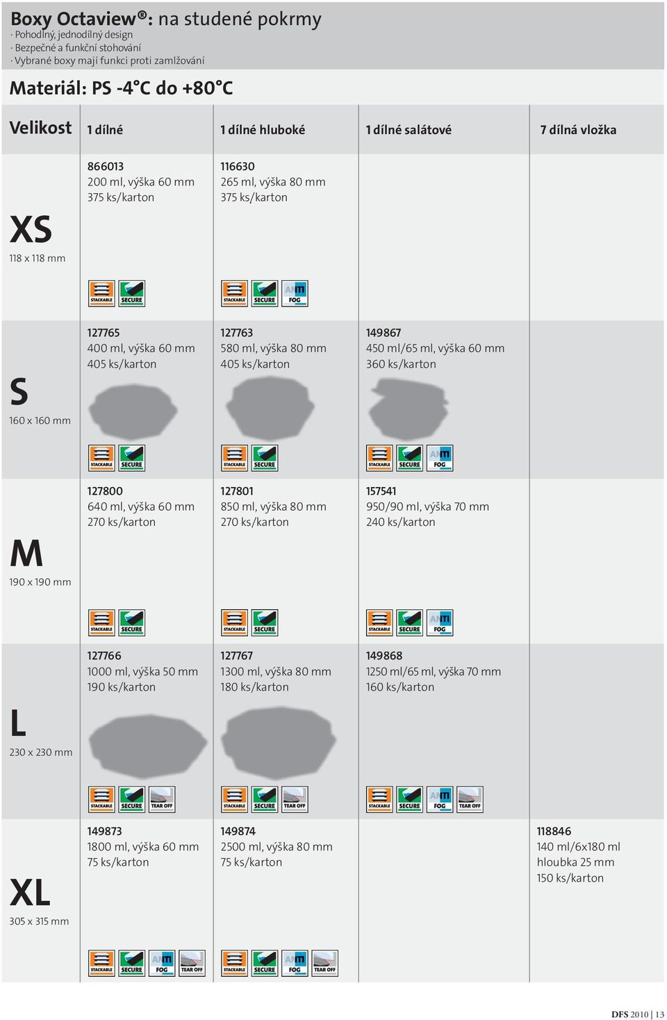 výška 80 mm 405 ks/karton 149867 450 ml/65 ml, výška 60 mm 360 ks/karton M 190 x 190 mm 127800 640 ml, výška 60 mm 270 ks/karton 127801 850 ml, výška 80 mm 270 ks/karton 157541 950/90 ml, výška 70 mm