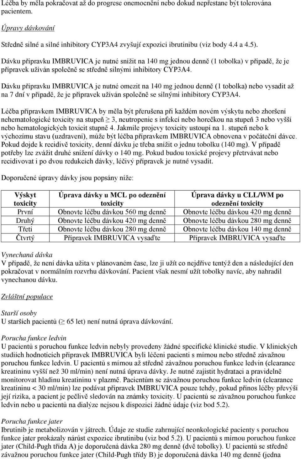 Dávku přípravku IMBRUVICA je nutné omezit na 140 mg jednou denně (1 tobolka) nebo vysadit až na 7 dní v případě, že je přípravek užíván společně se silnými inhibitory CYP3A4.