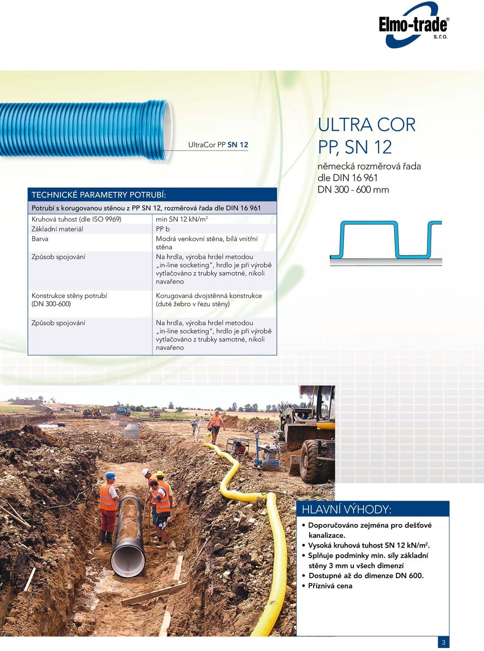 samotné, nikoli navařeno Konstrukce stěny potrubí (DN 300-600) Korugovaná dvojstěnná konstrukce (duté žebro v řezu stěny) Způsob spojování Na hrdla, výroba hrdel metodou in-line socketing, hrdlo je