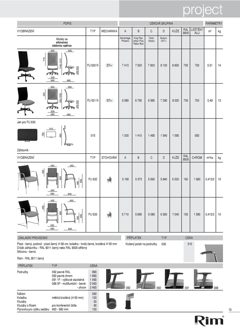 STOHOVÁNÍ A B C D KŮŽE RAL CHROM m 3 /ks kg 9006 FU 632 5 190 5 370 5 560 5 840 6 520 150 1 680 0,413/2 10 FU 633 5 710 5 890 6 080 6 360 7 040 150 1 590 0,413/2 10 ZÁKLADNÍ PROVEDENÍ Plast - černý,